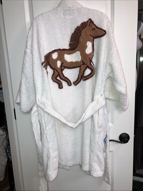 Canyon Group M L chenille vintage horse robe white blue brown